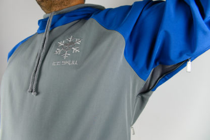 IceSkull Ezy Rider Snowboard Softshell Technical Hoodie Gray & Blue Armpit Vents