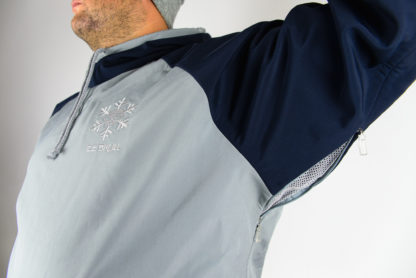 IceSkull Ezy Rider Snowboard Softshell Technical Hoodie Gray & Navy Blue Armpit Vents