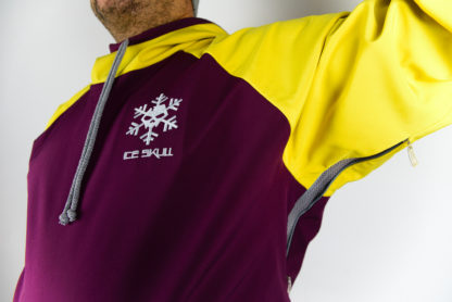 IceSkull Ezy Rider Snowboard Softshell Technical Hoodie Maroon & Yellow Armpit Vents