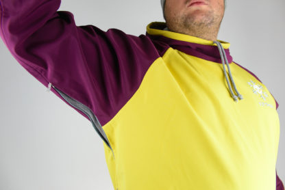 IceSkull Ezy Rider Snowboard Softshell Technical Hoodie Yellow & Maroon Armpit Vents