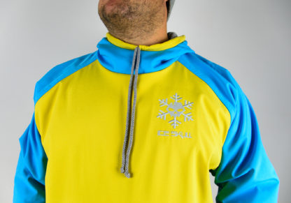 IceSkull Ezy Rider Snowboard Softshell Technical Hoodie Yellow & Sky Blue Logo