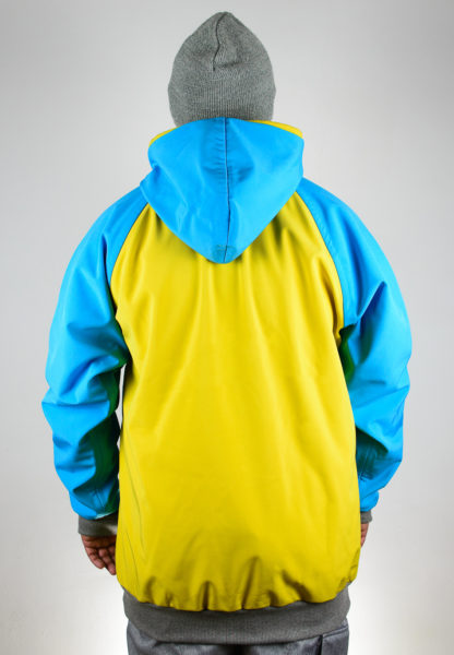 IceSkull Ezy Rider Snowboard Softshell Technical Hoodie Yellow & Sky Blue Back