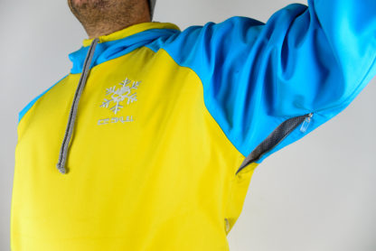 IceSkull Ezy Rider Snowboard Softshell Technical Hoodie Yellow & Sky Blue Armpit Vents